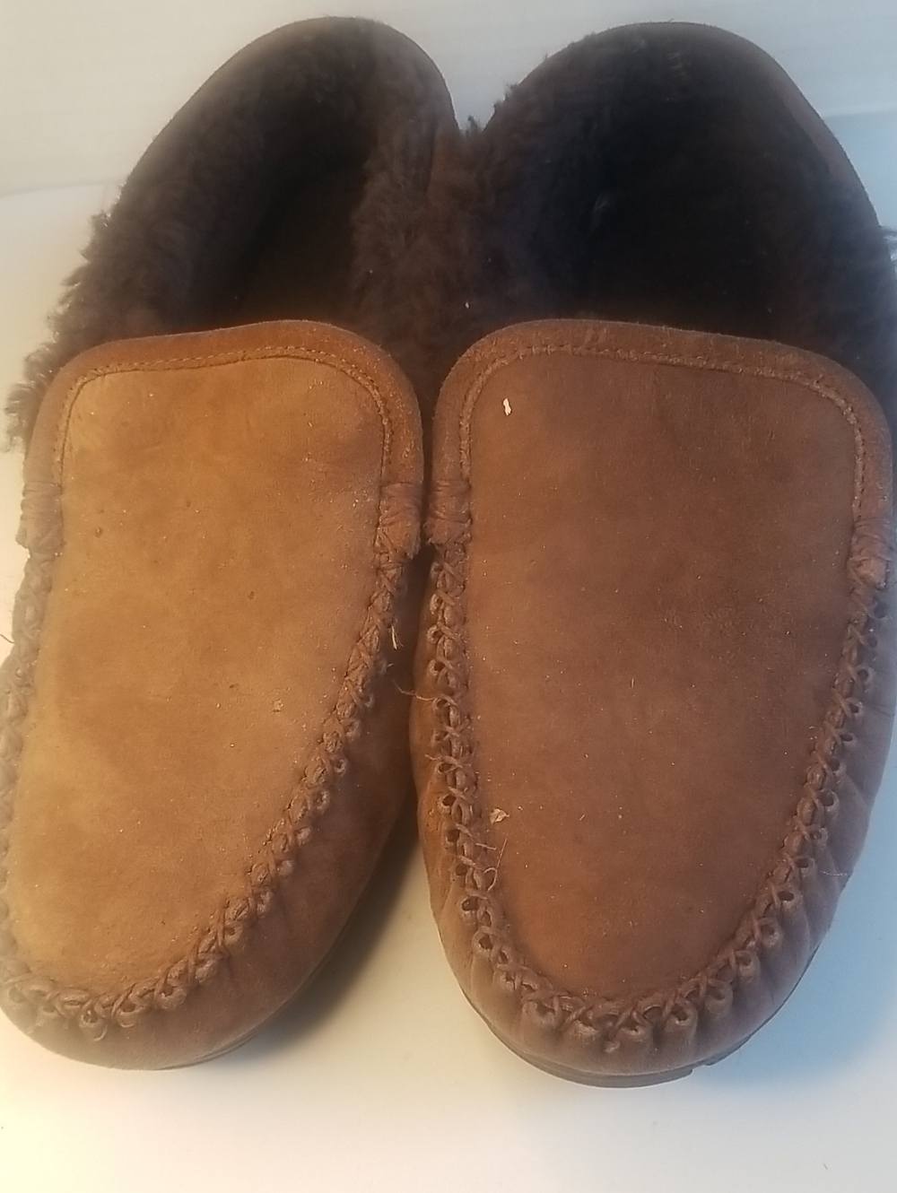 L.L. Bean Men's Brown Suede Moccasin Slippers - Dark Brown Lined Slip-Ons